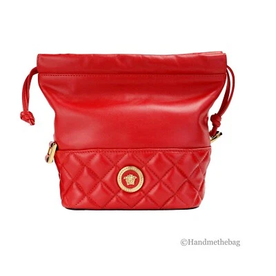 Versace Rojo Acolchado Cuero Cordón Bolso de Hombro Cubo Bandolera Bolso de Mano Foto 1 de 4