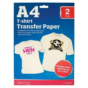 1 PACK = 2 FEUILLES A4 PAPIER TRANSFERT DE T-SHIRT À FER POUR IMPRESSION JET D'ENCRE - TOUT NEUF - Photo 1/1