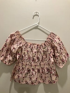 Celebrity Pink Juniors' Floral Top With Puff Sleeves Sz Large Pink Floral NEW - Picture 1 of 4
