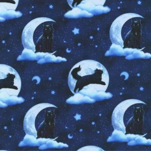 Feline Drive Fabric MYSTIC MOON Blue Halloween Cats - Fat Quarter (18"x22") FQ - Picture 1 of 9