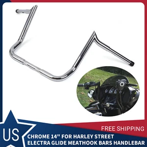 14" Rise Meathook Ape Hanger Handlebar For Harley Touring Street Electra Glide - Picture 1 of 19