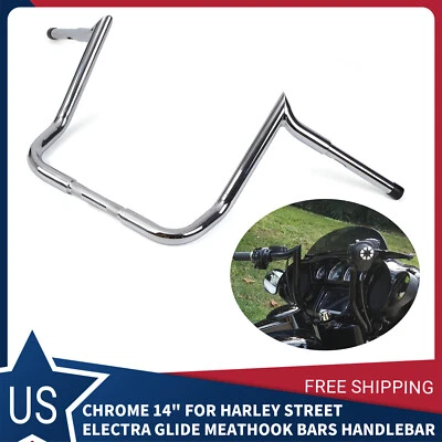 Manillar colgante de 14" Rise Meathook Ape para Harley Touring Street Electra Glide Foto 1 de 4