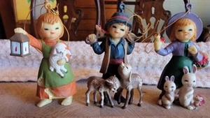 VTG - Lot of 3 - Boy/Girl - Country Kids Ornaments w/Animals-3"H - Picture 1 of 3