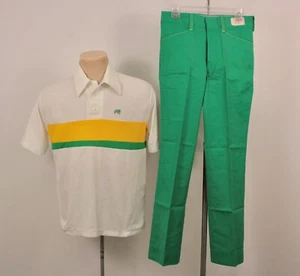 Herren Vintage 70er John Deere 2-teiliges Uniform Hemd & Hose Set S/L 1970 grün & weiß - Bild 1 von 15