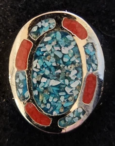 Turca vintage. & Coral Ovalado Níquel Plata Anillos Para Hombre Tallas 10 o 10.5 o 12 - Imagen 1 de 3