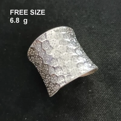 FINE SOLID SILVER RING FIXED SIZE VINTAGE 6g HAMMERED MULTI DOTS BAND #RR059 - Image 1 of 4