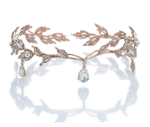 Remedios Rhinestone Leaf Wedding Tiara/Crown Headband Brides Prom - Rose Gold - Picture 1 of 7