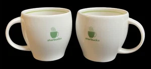 Starbucks Barista Coffee Espresso Mug 8 oz Set of 2 White Green Stripe 2003 Used - Picture 1 of 10