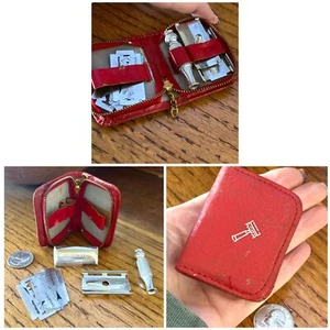 GILLETTE Chrome Razor Shaver Pocket Travel Case Vintage Japan Pigskin Red - Picture 1 of 17