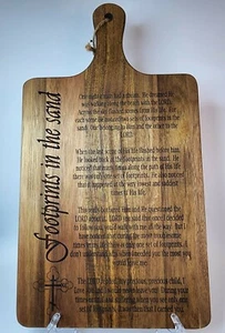 Handmade Footprints 9in x 12 in Laser Engraved Cutting Board, Charcuterie Board - Picture 1 of 7