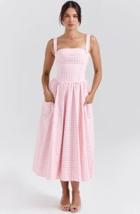 HOUSE OF CB Vivien Strawberry Shortcake Gingham Midi Sundress Size L - Picture 1 of 5