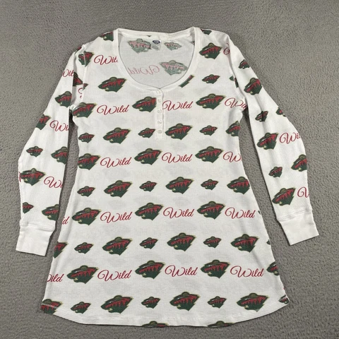 Minnesota Wild Sleep Shirt Large White Logo Thermal Long Sleeve Sleepwear Womens Cover