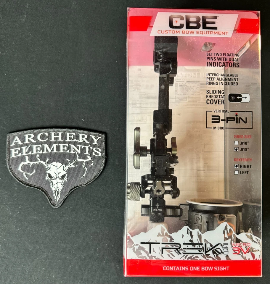CBE Trek Pro Micro 3V .019 Archery Sight 3 Vertical Pins Right Hand New - Image 1 of 2