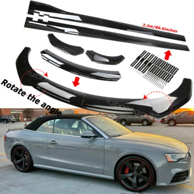 Black Front Bumper Lip Spoiler Splitter + Side Skirt For Audi RS5 Cabriolet Foto 1 de 4