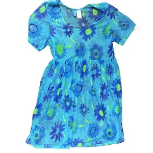 VTG 90s Sessa Turquoise Floral Mesh Coverup Sheer Size Small S Babydoll Nylon - Picture 1 of 3
