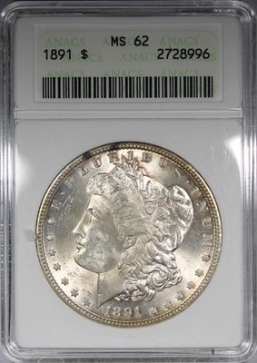 1891-P Morgan Dollar ANACS MS62 Better Date Rim Toned - Image 1 of 4