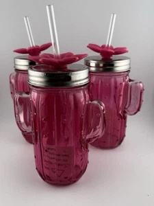 Pink Ombre Saguaro Cactus Mason Jar style glass tumbler approx 12 oz - NEW - Picture 1 of 4