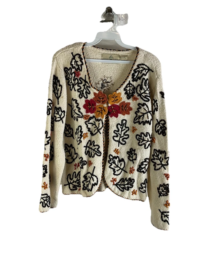 Vintage 90s Design Options Womens Large Fall Leaves Knit Cardigan Sweater - Image 1 of 4