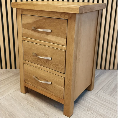 Oak 3 Drawer Bedside Table – London Oak Solid Wood Nightstand Fully Assembled - Image 1 of 4