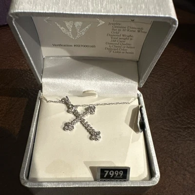 Diamond Cross 10 Karat White Gold Necklace - Image 1 of 4