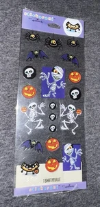 Vintage Hallmark Stickeroni Aufkleber 1 Bogen Fledermäuse Skelett Mumie Halloween Neu - Bild 1 von 2