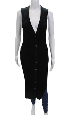 Maxi Suéter Chaleco Algodón Por Otoño Cachemira Mujer Largo Acanalado Tejido Negro Pequeño Foto 1 de 4