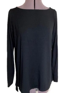 Eileen Fisher Black Drape Viscose Top Size M Neutral Designer Capsule Staple - Picture 1 of 13