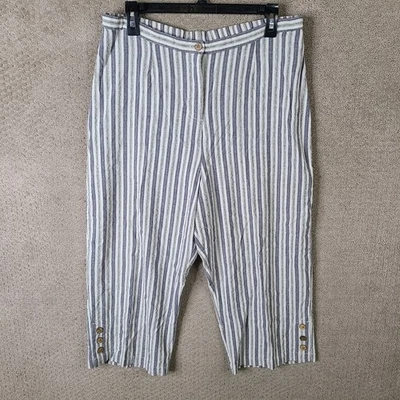 Pantalones Christopher & Banks Mujer 12 Blanco Azul Rayas Capri Mezcla de Lino Informales Foto 1 de 4