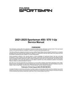 Polaris Sportsman 450 570 1-up 2021-2025 Service Manual paper version - Picture 1 of 2