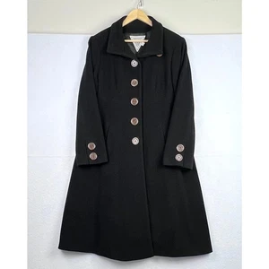 VTG Marvin Richards Black Cashmere Wool Blend LONG Umpire Trench Coat 14 - Picture 1 of 11