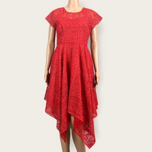 Anthropologie Maeve Red Orange Prima Asymmetric Hanky Hem Lace Dress Size 4 - Picture 1 of 10