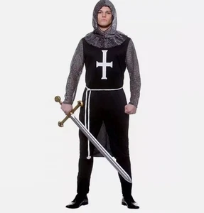 Adulto Medieval Caballero Negro Cruzado Rey Arturo Histórico Hombres Vestido Elegante OS - Imagen 1 de 1