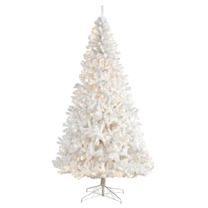 9' White Artificial Christmas Tree with Bendable Branches and LED Lights - Picture 1 of 2