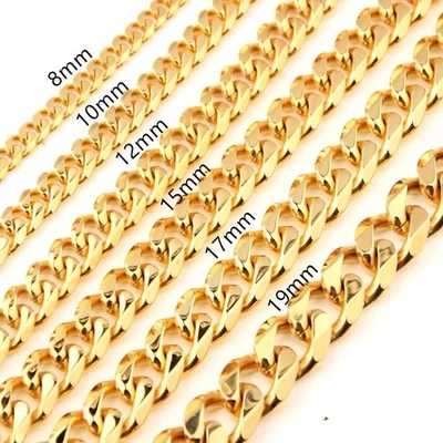 Men’s Heavy Stainless Steel Gold Curb Chain Necklace 8–19mm Hip Hop Punk Jewelry - image 1 of 4