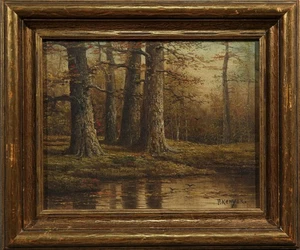 Woods Scene 20th Century American Antique Landscape Painting - Picture 1 of 13