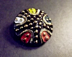 Antiguo botón de vidrio negro - brillo dorado y multicolor DF (4564) - Imagen 1 de 4