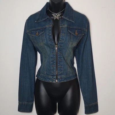 Jaqueta jeans vintage Y2K So denim ilhó tamanho M boho fairycore anos 70 fada retrô - Imagem 1 de 4