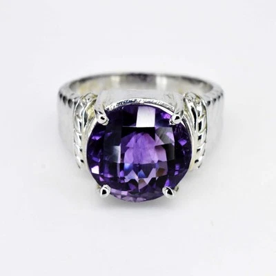 Anello da uomo in argento sterling 925 con ametista viola naturale da 7,48... - Immagine 1 di 4