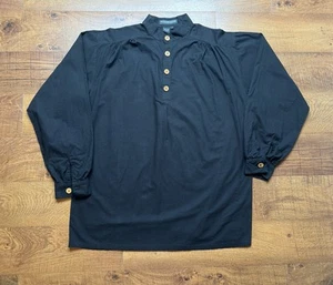 J Peterman Shirt Mens Large Black Popover Poet Band Collar Long Sleeve Cotton - Picture 1 of 7