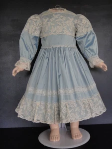 Blaue Seidenkleid Für Alte Puppe Von 62-64 Cm - Antikes Puppenkleid 25" - Bild 1 von 5