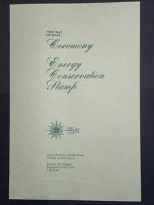 Programa de ceremonia del primer día de conservación de energía 1974 de 10 centavos Sc# 1547 autografiado - Imagen 1 de 3
