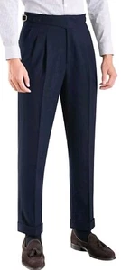 Men's Classic Gurkha Naples Italian Style Dress Pants 34W X 31L Blue - Picture 1 of 4