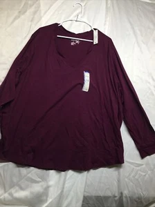 Terra & Sky Plus Size Purple V-Neck Semi Fitted T-Shirt with Long Sleeve 5XL. - Picture 1 of 12