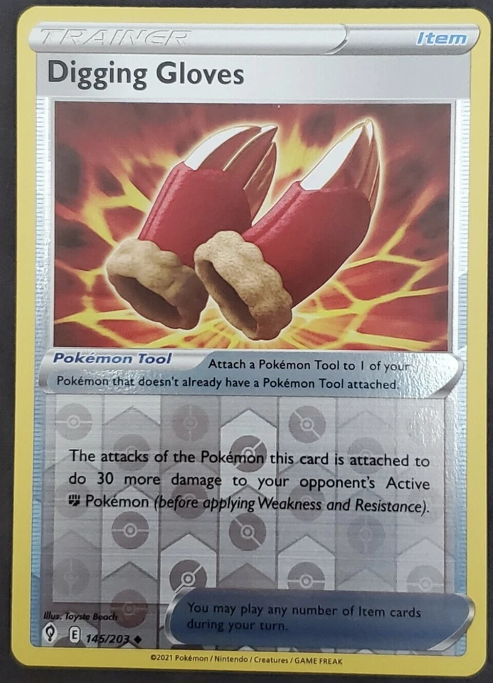 Pokemon - DIGGING GLOVES 145/203 - Reverse Holo - Evolving Skies - NM/M - New - Image 1 of 1