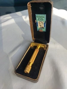 Nice Gillette 1937 Sheraton Gold Tone DE Safety Razor w/Original Case - Picture 1 of 19