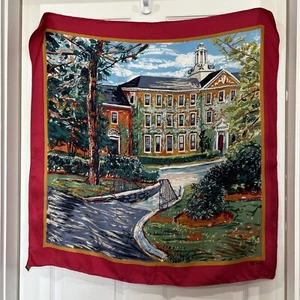 Vintage 100% Silk Scarf Scenic Country Manor Estate Artwork Readers Digest 29" - Picture 1 of 9