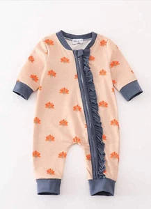 Girl's Boutique Khaki Turkey Print Zip Up Thanksgiving Fall Romper Outfit Matchi - Picture 1 of 7