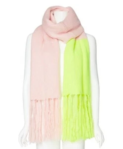 Steve Madden Color Block Oversized Scarf Fringe Pale Pink Lime Green Women’s - Picture 1 of 4