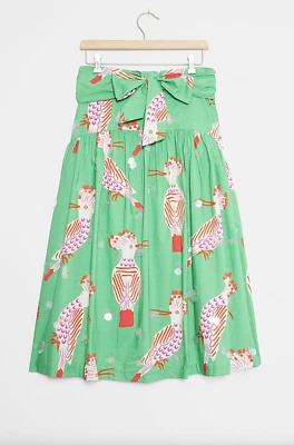 Anthropologie Camilla Perkins Belted Birdie Midi Skirt 8 NWT $148 bird print - Image 1 of 4