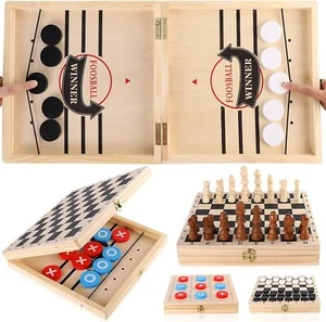 Sling Puck Game Chess Checkers Game Set 4 in 1 Board Game Fast Hockey Table Game - Picture 1 of 6